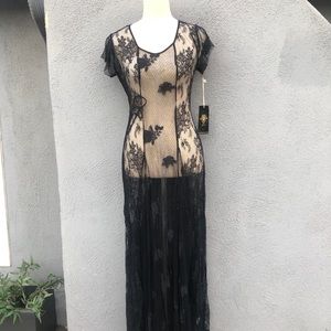 Biya embroidered mesh maxi dress size M new